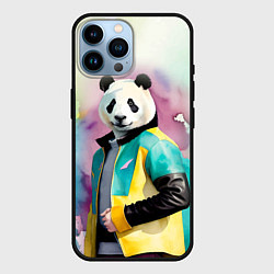 Чехол для iPhone 14 Pro Max Прикольный панда в модной куртке, цвет: 3D-черный