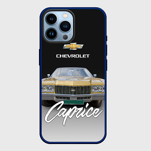 Чехол iPhone 14 Pro Max Американская машина Chevrolet Caprice 70-х годов / 3D-Тёмно-синий – фото 1