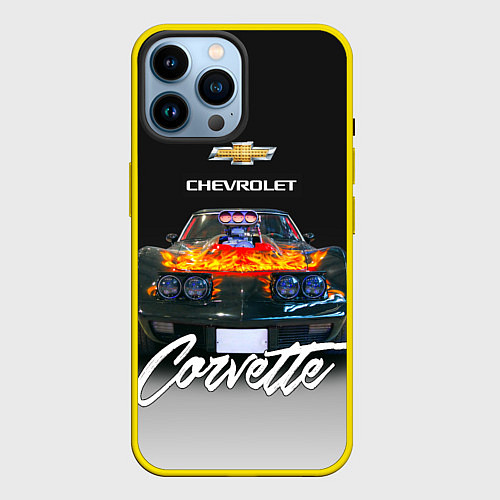 Чехол iPhone 14 Pro Max Американская маслкар 70-х годов Chevrolet Corvette / 3D-Желтый – фото 1