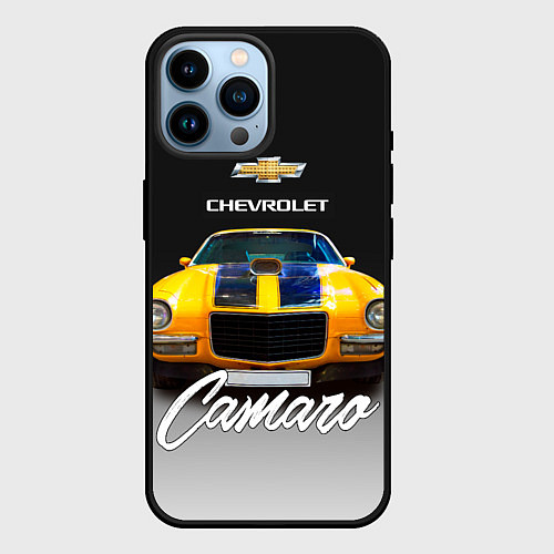 Чехол iPhone 14 Pro Max Американский спорткар Camaro 1970 года / 3D-Черный – фото 1