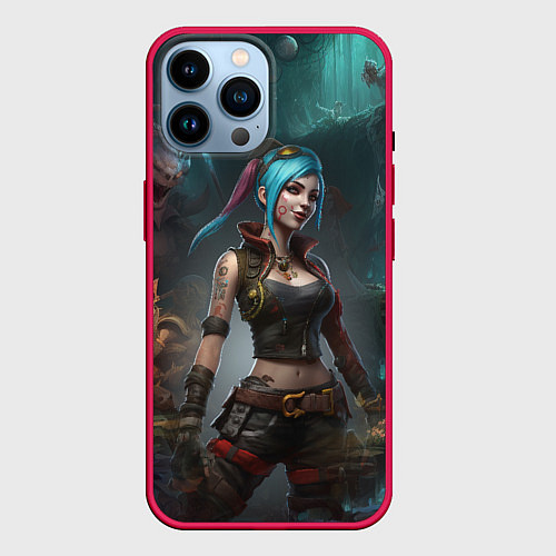 Чехол iPhone 14 Pro Max Jinx fantasy art Arcane League of Legends / 3D-Малиновый – фото 1