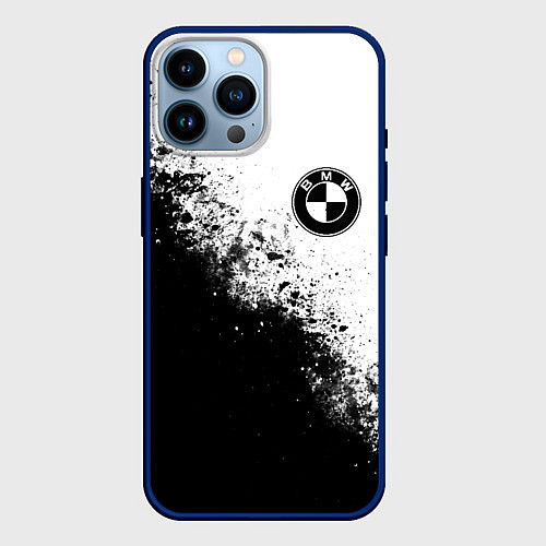 Чехол iPhone 14 Pro Max BMW - black and white / 3D-Тёмно-синий – фото 1