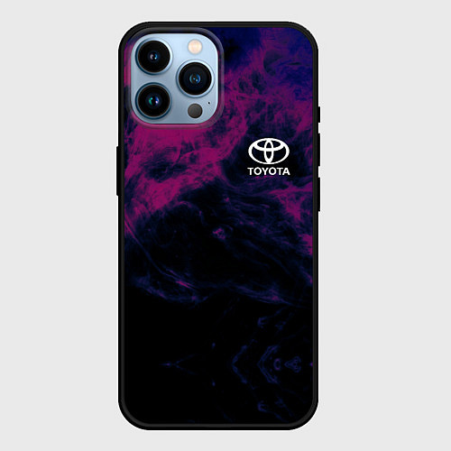 Чехол iPhone 14 Pro Max Тойота на фоне сиреневого дыма / 3D-Черный – фото 1