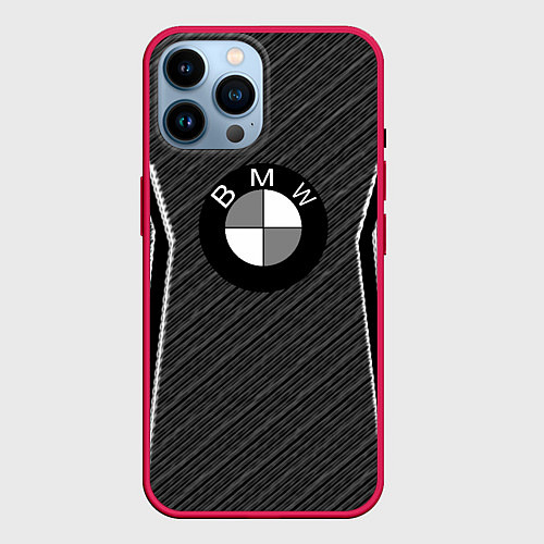 Чехол iPhone 14 Pro Max BMW carbon sport / 3D-Малиновый – фото 1