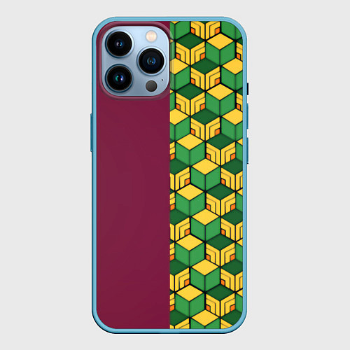 Чехол iPhone 14 Pro Max Kimetsu no yaiba pattern anime / 3D-Голубой – фото 1
