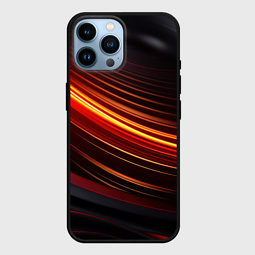 Чехол iPhone 14 Pro Max Яркая оранжевая полосы на черной абстракции / 3D-Черный – фото 1