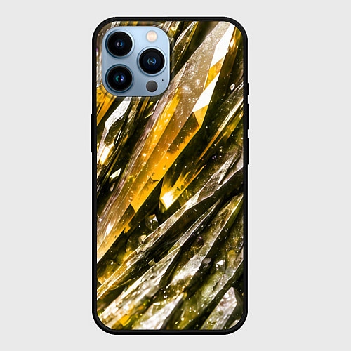 Чехол iPhone 14 Pro Max Драгоценные кристаллы жёлтые / 3D-Черный – фото 1