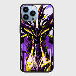 Чехол для iPhone 14 Pro Max Чёрно-жёлтая агрессивная абстракция на фиолетовом, цвет: 3D-черный