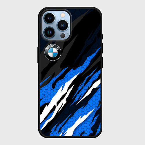 Чехол iPhone 14 Pro Max БМВ - синий гексагон / 3D-Черный – фото 1