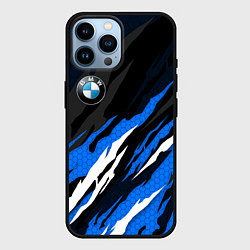 Чехол для iPhone 14 Pro Max БМВ - синий гексагон, цвет: 3D-черный