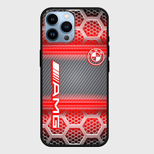 Чехол iPhone 14 Pro Max BMW текстура мотор / 3D-Черный – фото 1