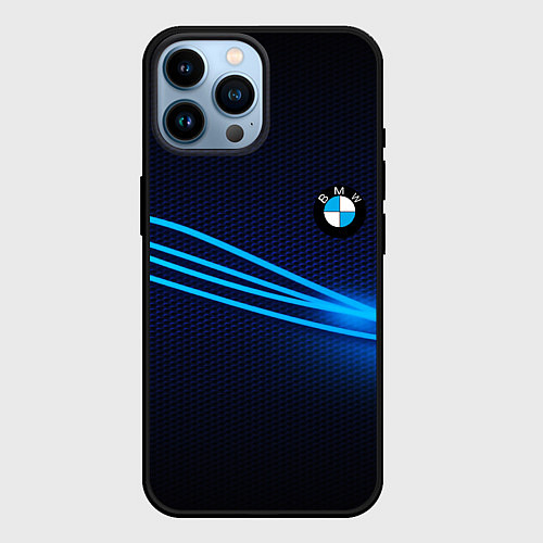 Чехол iPhone 14 Pro Max BMW line blue / 3D-Черный – фото 1