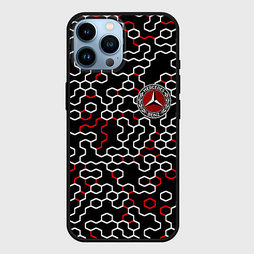 Чехол iPhone 14 Pro Max Mercedes benz броня текстура / 3D-Черный – фото 1