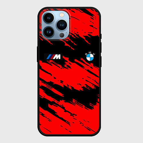 Чехол iPhone 14 Pro Max BMW красные краски текстура / 3D-Черный – фото 1