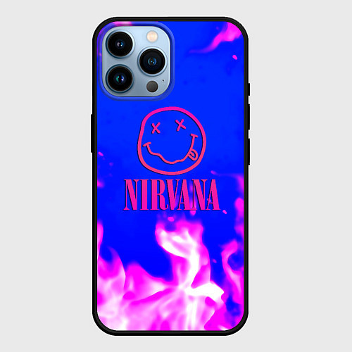 Чехол iPhone 14 Pro Max Nirvana neon flame / 3D-Черный – фото 1