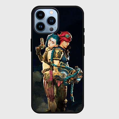 Чехол iPhone 14 Pro Max Заклятые сестры Вай и Джинкс из Аркейн / 3D-Черный – фото 1