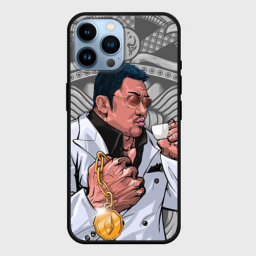 Чехол iPhone 14 Pro Max Ма Дон Сок - якудза с капучино / 3D-Черный – фото 1