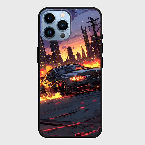 Чехол iPhone 14 Pro Max BMW огненная дорога / 3D-Черный – фото 1