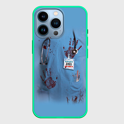 Чехол iPhone 14 Pro Костюм врача кровь / 3D-Мятный – фото 1