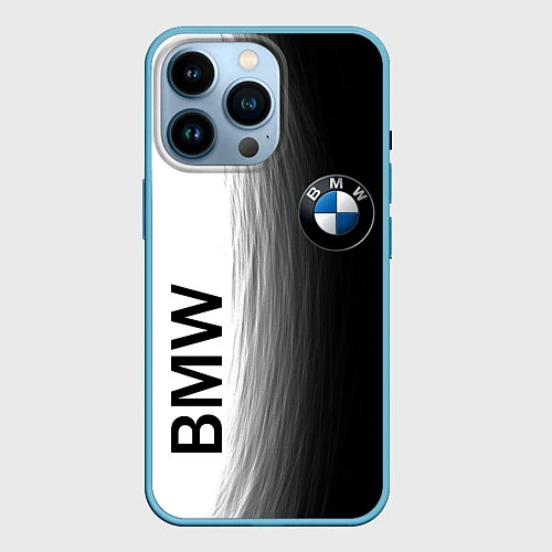 Чехол iPhone 14 Pro Black and White BMW / 3D-Голубой – фото 1