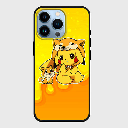 Чехол iPhone 14 Pro Пикачу и корги / 3D-Черный – фото 1