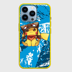 Чехол для iPhone 14 Pro Пикачу летчик, цвет: 3D-желтый