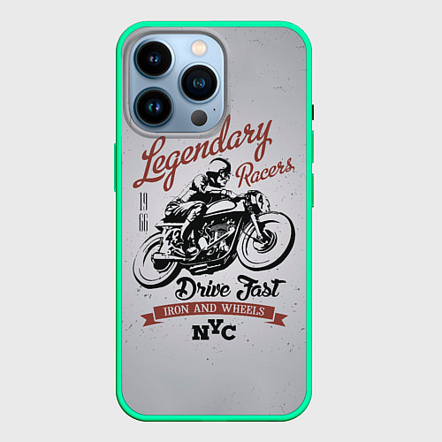 Чехол iPhone 14 Pro Легендарный гонщик / 3D-Мятный – фото 1