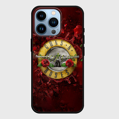 Чехол iPhone 14 Pro Лого GNR в розах / 3D-Черный – фото 1