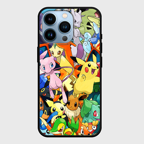 Чехол iPhone 14 Pro АНИМЕ, ПОКЕМОНЫ ВСЕ ПЕРСОНАЖИ POKEMON / 3D-Черный – фото 1