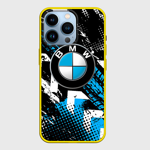 Чехол iPhone 14 Pro Следы от шин BMW / 3D-Желтый – фото 1