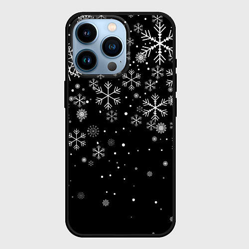 Чехол iPhone 14 Pro Снежинки - С Новый год / 3D-Черный – фото 1