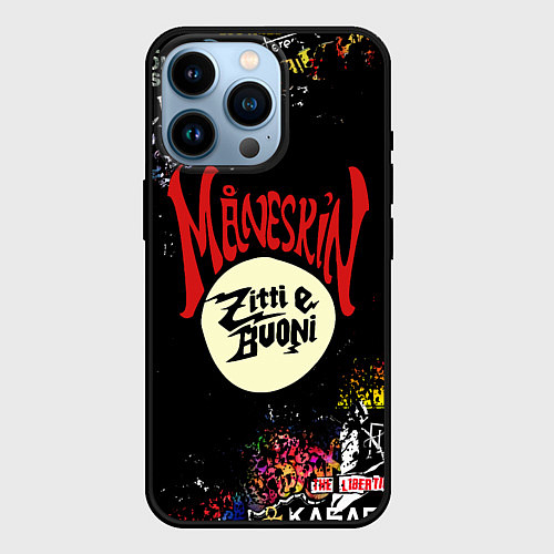 Чехол iPhone 14 Pro MANESKIN, ЛОГОТИПЫ РОК ГРУПП / 3D-Черный – фото 1