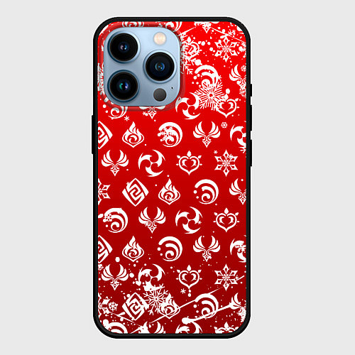 Чехол iPhone 14 Pro НОВОГОДНИЕ СТИХИИ ГЕНШИН ИМПАКТ, НОВЫЙ ГОД / 3D-Черный – фото 1
