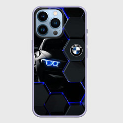 Чехол для iPhone 14 Pro BMW НЕОН СОТЫ, цвет: 3D-светло-сиреневый