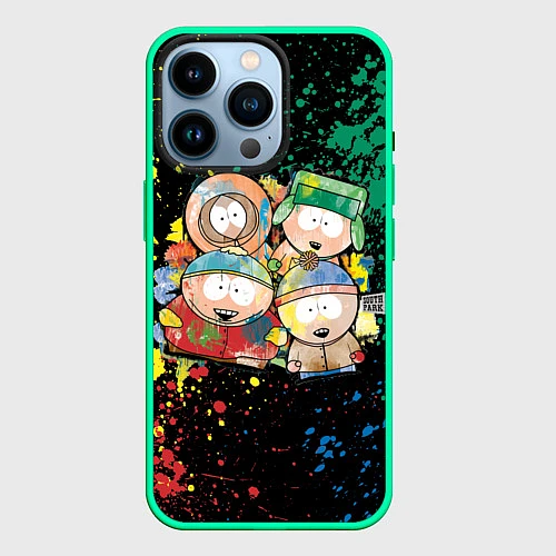 Чехол iPhone 14 Pro Мультфильм Южный парк персонажи South Park / 3D-Мятный – фото 1