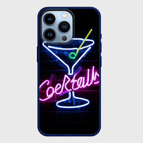 Чехол iPhone 14 Pro Неоновый коктейль - Розовый / 3D-Тёмно-синий – фото 1