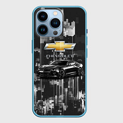 Чехол для iPhone 14 Pro Чёрный брутальный Шевроле, цвет: 3D-голубой