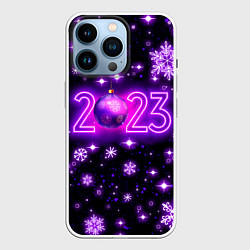 Чехол для iPhone 14 Pro Новый 2023 год в неоне, цвет: 3D-белый
