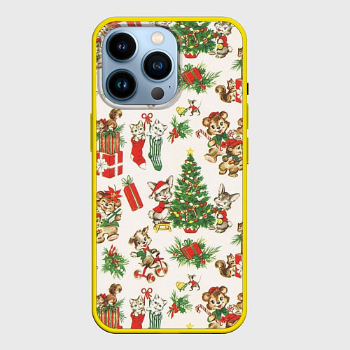 Чехол iPhone 14 Pro Christmas Рождество / 3D-Желтый – фото 1