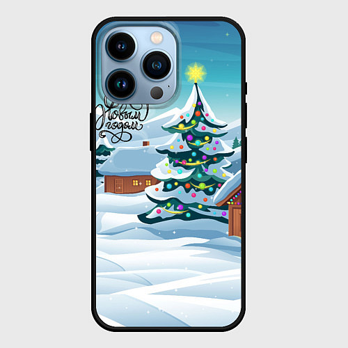 Чехол iPhone 14 Pro Новогодние избушки / 3D-Черный – фото 1