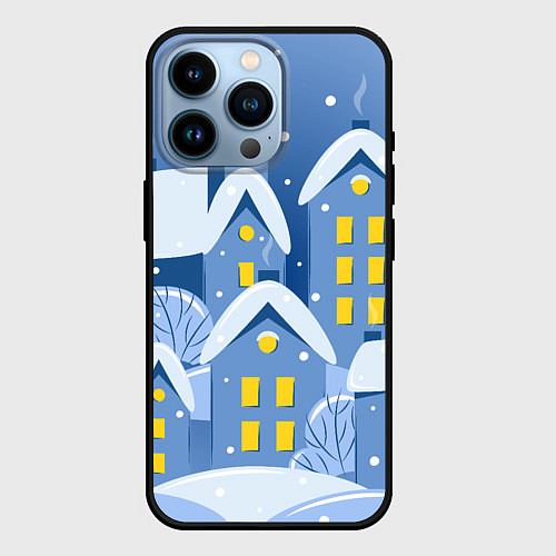 Чехол iPhone 14 Pro Маленький новогодний городок / 3D-Черный – фото 1