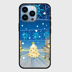 Чехол для iPhone 14 Pro Новогоднее настроение - ночной город, цвет: 3D-черный