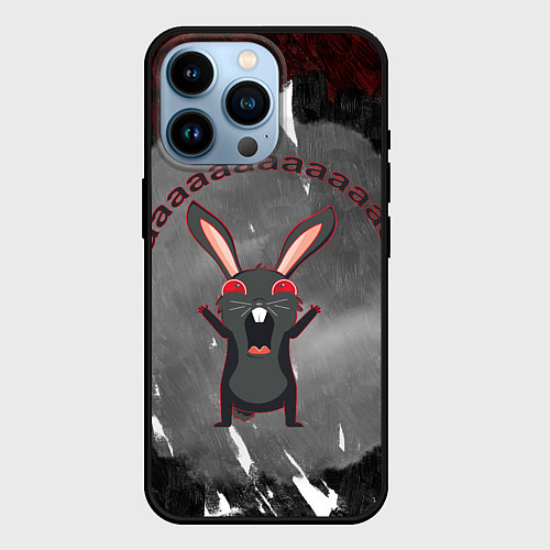 Чехол iPhone 14 Pro Черный кролик орет как сумасшедший / 3D-Черный – фото 1