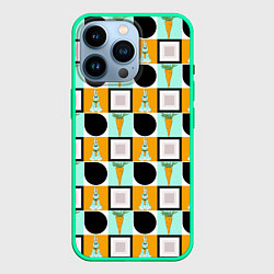 Чехол для iPhone 14 Pro Зайка и морковка, геометрический паттерн, цвет: 3D-мятный