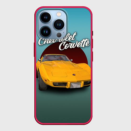 Чехол iPhone 14 Pro Американский спорткар Chevrolet Corvette Stingray / 3D-Малиновый – фото 1