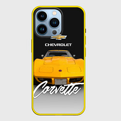 Чехол для iPhone 14 Pro Американская машина Chevrolet Corvette 70-х годов, цвет: 3D-желтый