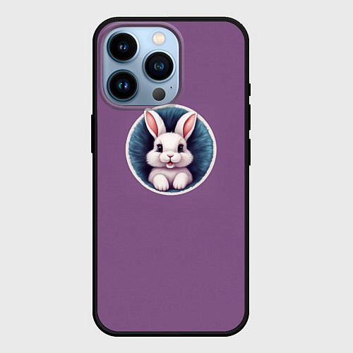 Чехол iPhone 14 Pro Милый белый зайчик / 3D-Черный – фото 1