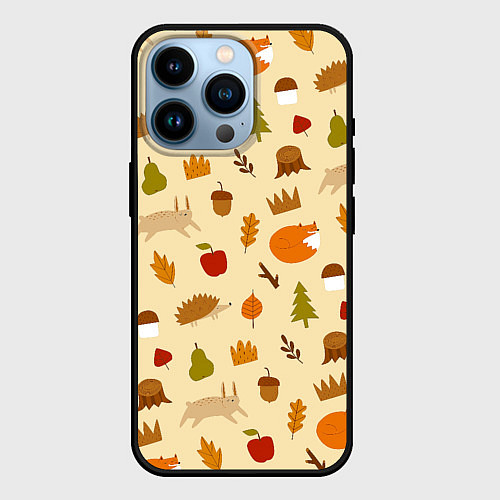 Чехол iPhone 14 Pro Паттерн - осень / 3D-Черный – фото 1