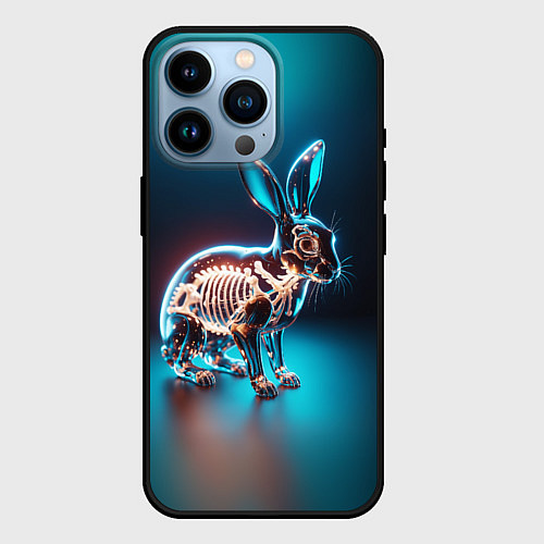 Чехол iPhone 14 Pro Прозрачный стеклянный кролик / 3D-Черный – фото 1