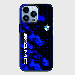 Чехол для iPhone 14 Pro BMW sport amg colors blue, цвет: 3D-тёмно-синий